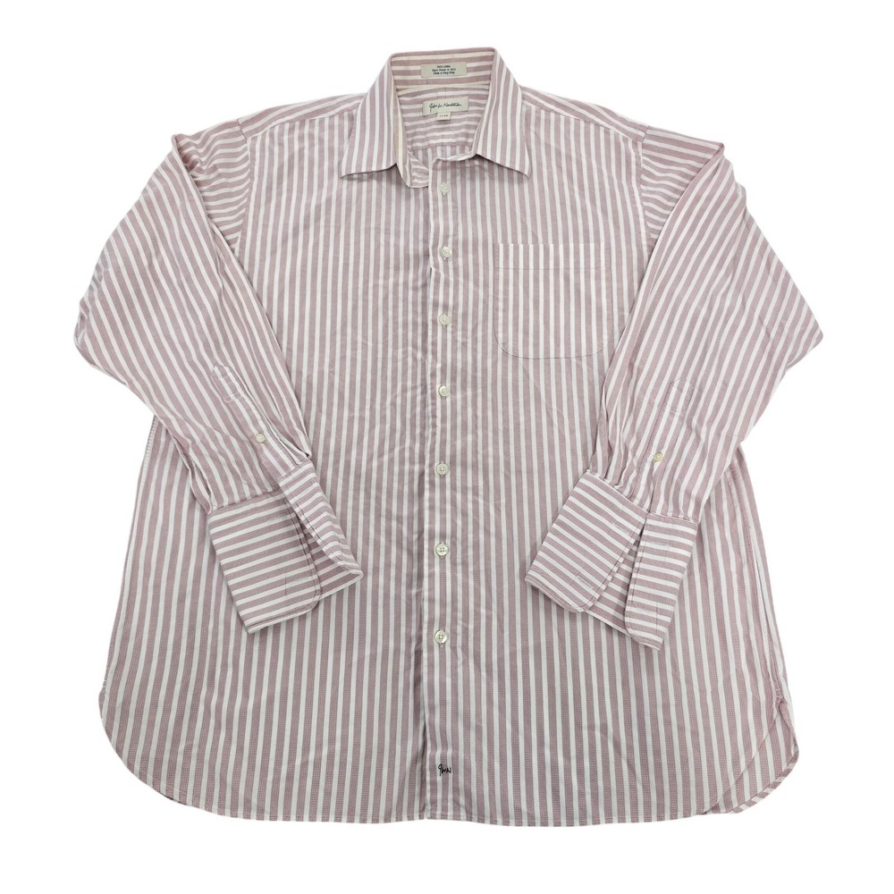John W. Nordstrom Mens Mauve Striped Cotton‎ Dress Shirt 17-34 Italian Fabric